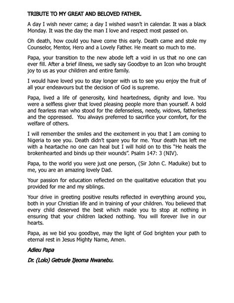 Tribute to my Great and Beloved Father - TRIBUTE TO MY GREAT AND