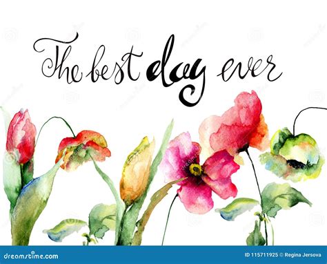 Spring Flowers With Title The Best Day Ever Stock Illustration