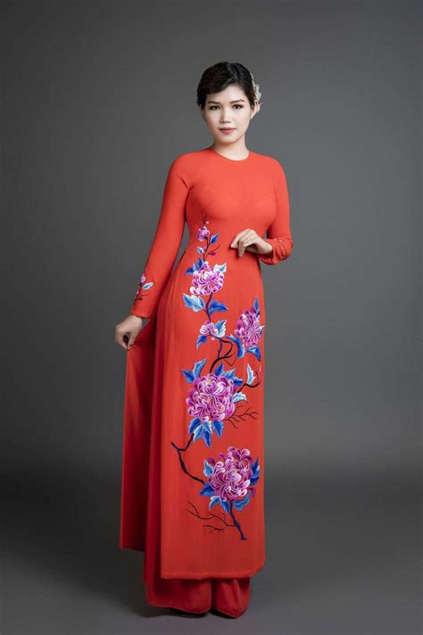 Only Sample Us Size Ao Dai Vietnam Traditional Dress In Hand Paint Mark