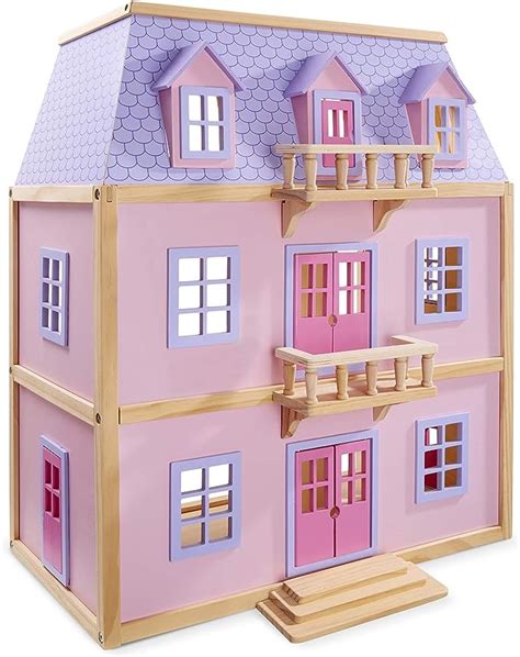 melissa and doug multi level wooden dollhouse with 19 pcs furniture uk toys and games