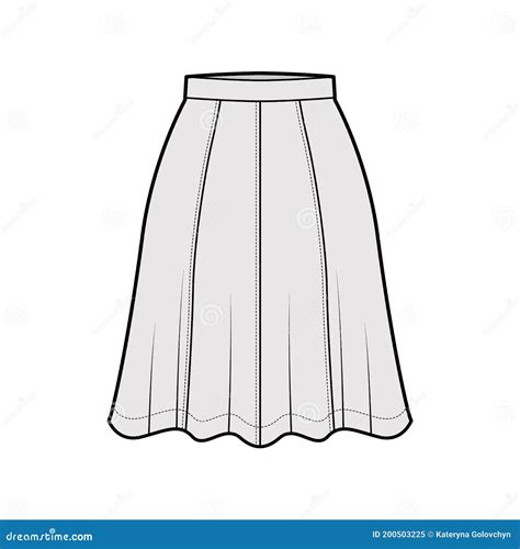 Skirt Eight Gore Technical Fashion Illustration With Below The Knee