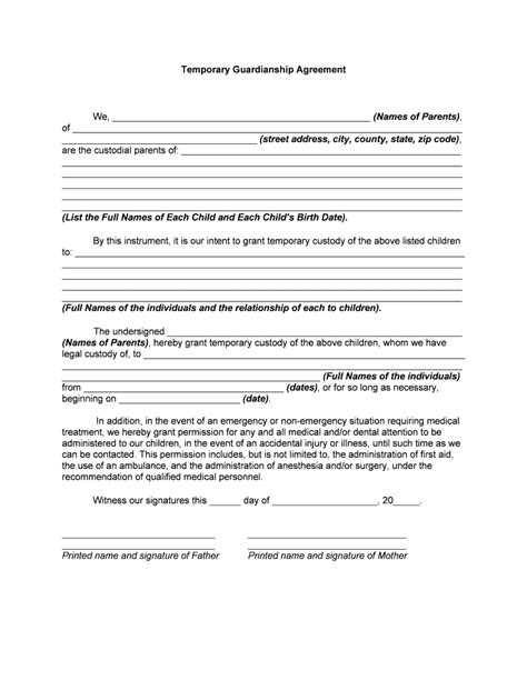 Fill Edit And Print Temporary Guardianship Agreement Form Online