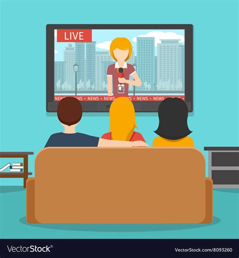 People Watching News On Television Flat Royalty Free Vector