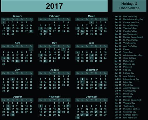 Free Printable Calendar 2018 Us 2017 Calendar With Holidays