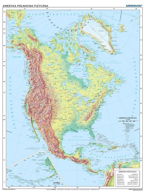 Ameryka Północna i Środkowa-ścienna mapa fizyczna 200×150 – Kompleksowe