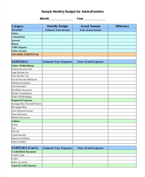 Printable Monthly Budget Sheets