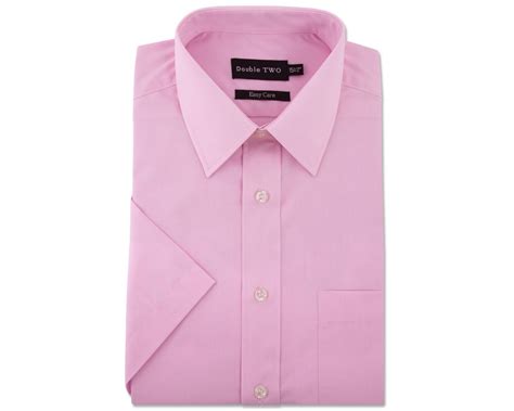 Mens Pink Classic Easy Care Short Sleeve Shirt Double Two