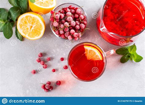 Red Currant Drink And Frozen Berries On A Light Background Vitamin Drink Healthy Food Top