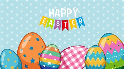 Happy Easter Poster Design With Decorated Eggs 1142270 Vector Art At