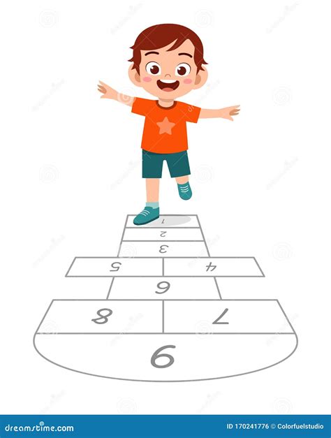 Happy Cute Little Kid Boy Play Hopscotch Stock Vector Illustration Of