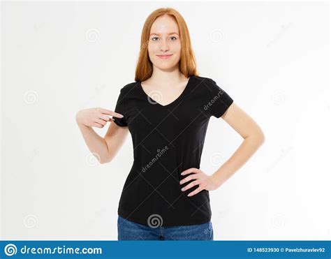 T Shirt Design Happy People Concept Smiling Red Hair Woman In Blank