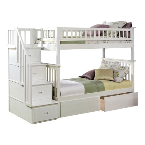 Columbia Staircase Bunk Bed With 2 Flat Panel Bed Drawers Twin Over