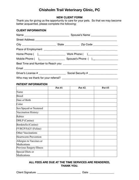 New Client Form Chisholm Trail Veterinary Clinic Pc Fill Out Sign Online And Download Pdf