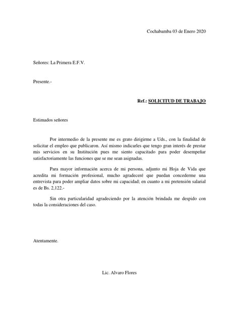 Carta De Pretencion Salarial Alvaro V Pdf