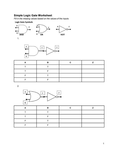 Logic Gates Worksheet 1 Simple Logic Gate Worksheet Fill In The