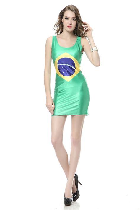 New 2015 Summer Fashion Casual Brazilian Flag Digital Printing Sexy Bodycon Party Dress For