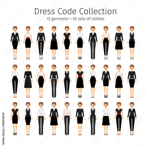 Business Woman Collection Women Dress Code Vector Set Stock Vector
