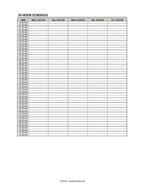 15 Minute Schedule Template Excel