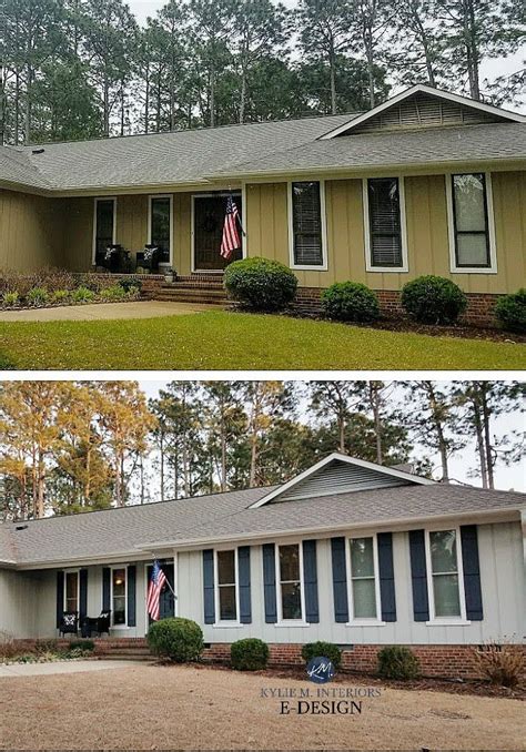 This complete remodel of a 1980's red brick ranch house transform the home from boring to amazing. Before and after red brick ranchhouse with Sensible Hue siding and Cyberspace shutters and front ...