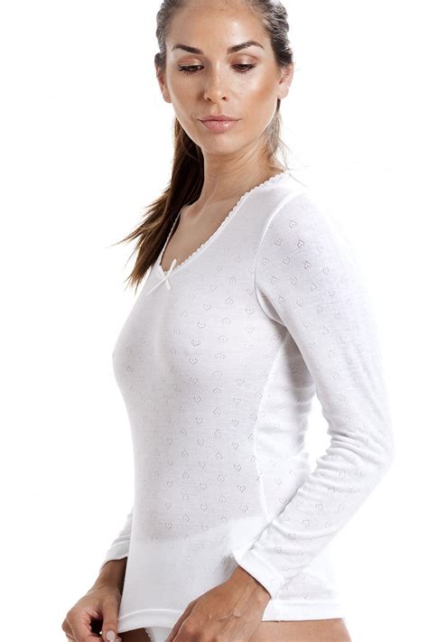 New Womens Camille Lace V Neckline Long Sleeved Womens Thermal Vest Size 8 22 Uk