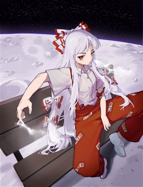 Lemonpee Fujiwara No Mokou Touhou Chinese Commentary Commentary Request Girl Baggy