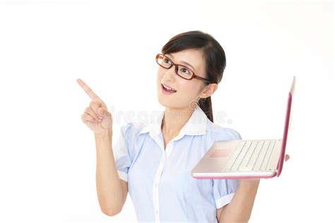 The Female Office Worker Who Poses Happy Stock Photo Image Of Female