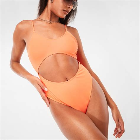 missguided cut out strappy swimsuit orange missguided