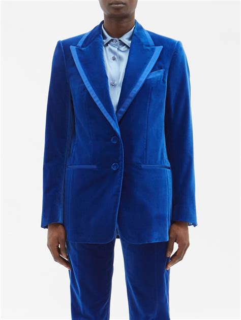 Blue Framed Lapel Cotton Velvet Tuxedo Suit Jacket Tom Ford