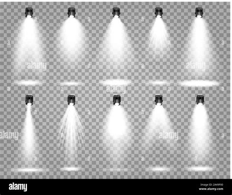 Vector Spotlight Set Bright Light Beam Transparent Realistic Effect