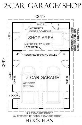 2 Car Attic Garage Plan With Shop In Back 864 5 24 X 36