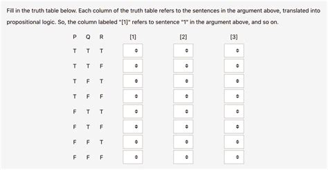 Solved Fill In The Truth Table Below Each Column Of The Truth Table