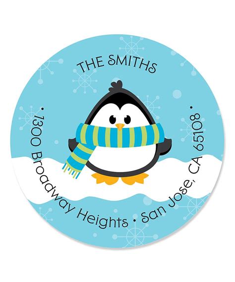 Big Dot Of Happiness Blue Penguin Personalized Return Address Label