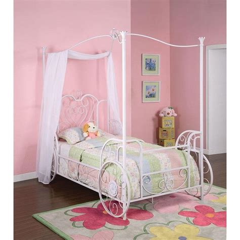 Carriage White Twin Canopy Bed Princess Powell Furniture Bed Frame And Headboard Twin Size