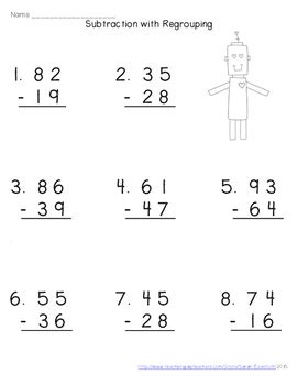 Subtracting with no regrouping (a) answers. Valentine Double-Digit Subtraction with Regrouping ...