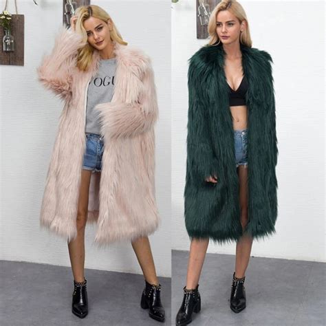 fancy long faux fox fur coat floating hairy jacket 2018 autumn winter women solid imitation fur