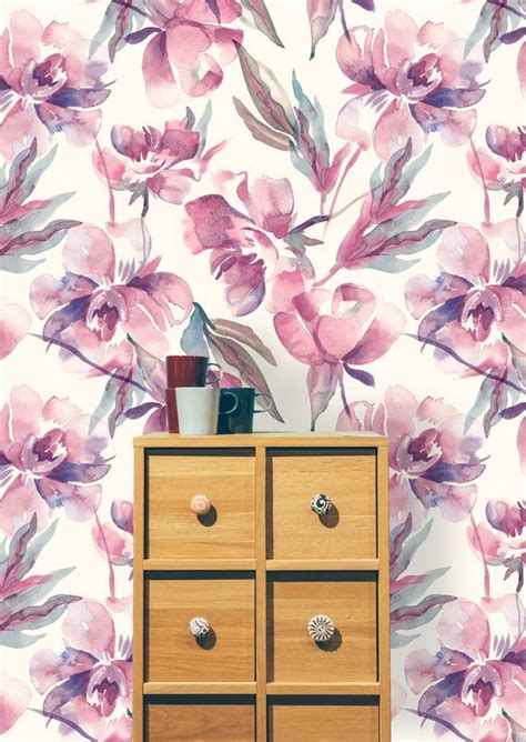 Removable Wallpaper Blush Pink Watercolor Peony Peel And Stick Etsy