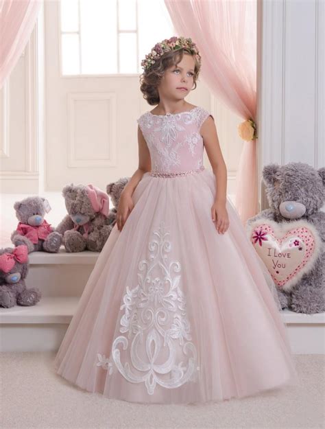 Blush Pink Lace Tulle Flower Girl Dress Wedding Party Holiday Bridesmaid Birthday Blush Pink