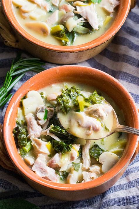Creamy Paleo Chicken Soup With Mushrooms And Kale Whole30 Recipe
