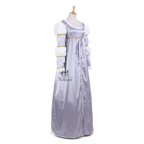 Princess Puff Sleeve Long Dresses Satin Renaissance Medieval Gothic