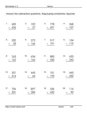 The best set of free addition worksheets on the web! 3-Digit Subtraction Worksheets (Some Regrouping)