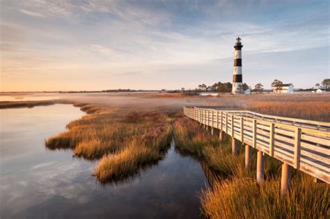 North Carolina Outer Banks Bodie Island Lighthouse Autumn Morning Marsh