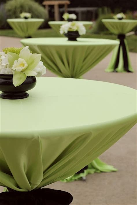 Full Length Tablecloths Tied On High Top Cocktail Tables Keep Linens From Blowing During An