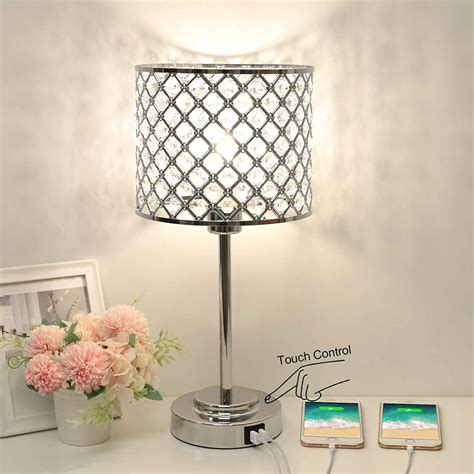 Crystal Table Lamp With 2 Usb Ports 3 Way Dimmable Bedside Touch Lamp