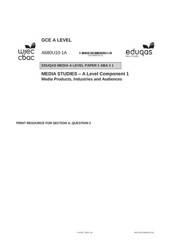 Eduqas Media A Level Paper 1 Aba 1 Teaching Resources