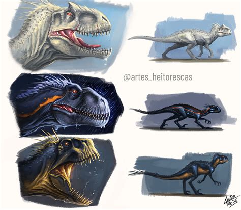 Four Different Types Of Dinosaurs With Their Mouths Open