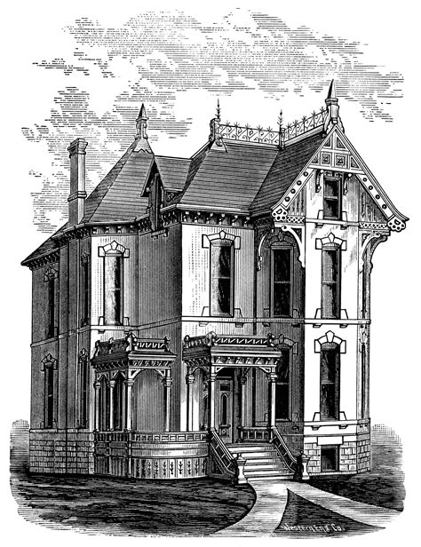 Elegant Victorian Spooky House ~ Free Clip Art Old