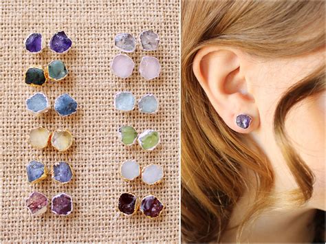 Raw Gemstone Stud Earrings Turquoise Studs Raw Stone Etsy