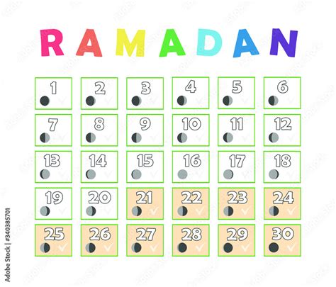 Ramadan Children Calendar Fasting Tick Calendar Moon Cycle Phases