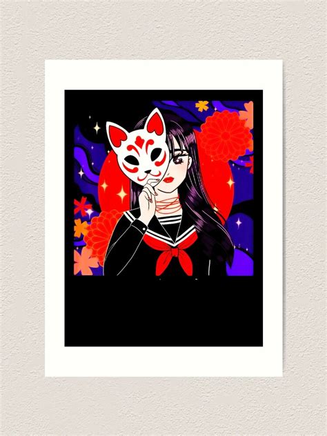 Vaporwave Anime Manga Cat Mask Waifu Japanese Anime Girl Art Print