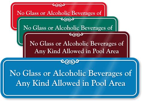 No Glass In Pool Area Signs No Glass By The Pool Signs